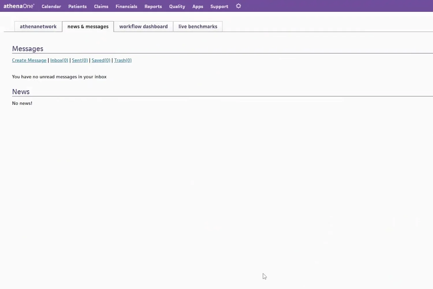 The athenaOne home page with the DashQuill button added beside the patient search in the top bar