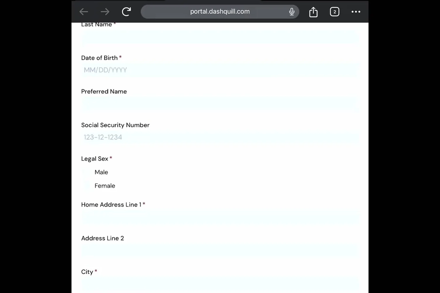 A patient filling a converted intake form in the browser on a tablet